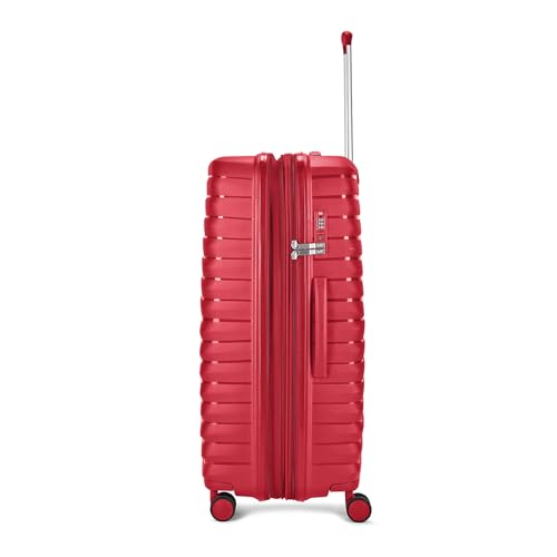 Image of Skybags Large Polypropylene Float Max Check-in Trolley Bag -, 76cms | Premium Hard-Sided Luggage for Travel with Smooth 8 Wheels Double Spinner & Flushed TSA Lock - Red