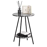 萩原 サイドテーブル 丸型 机 ナイトテーブル ソファサイドテーブル 耐水 軽量 約3kg 大理石調 モダン 幅40×奥行40×高さ54 ブラック LST-4660MBK