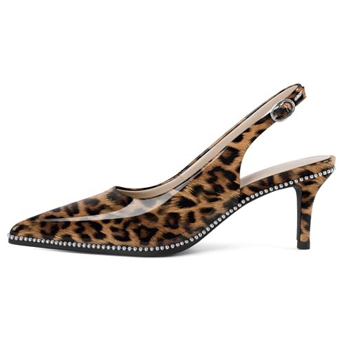 Image of YODEKS Slingback Heels for Women Pointy Toe Beaded Heels Close Toe Kitten Heel Pumps 2.5 Inch Stiletto Pumps Wedding Party Dressy Shoes