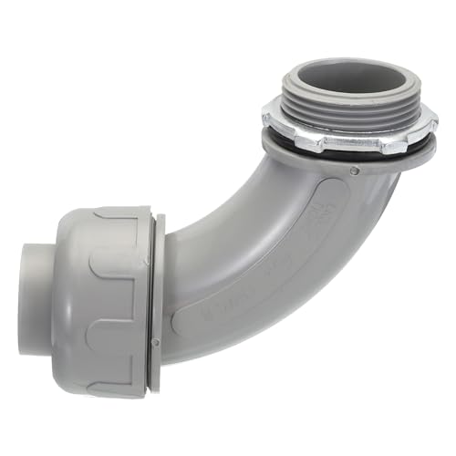 MECCANIXITY Liquid Tight Connector 1-1/4NPT Non-metallic Liquid Tight Conduit Connector PVC UL Listed PVC Conduit Fitting Electrical Conduit Fitting Pack of 1(90 Degree)