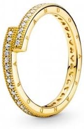 Pandora Signature Sparkling Overlapping 14k gold-plated ring with clear cubic zirconia, 54
