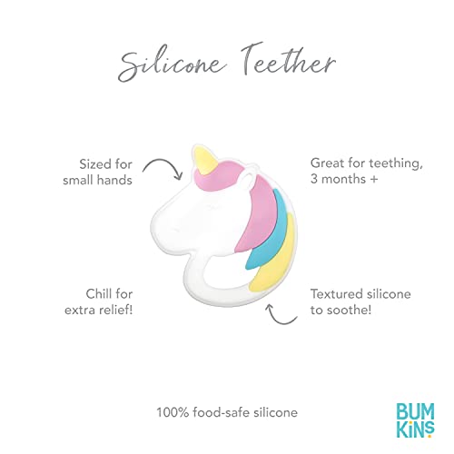 Image of Bumkins Baby Teething Freezer Toy Keys Rings, Soft Flexible Silicone Pacifier, Safe to Chew, Cool Teether Gum Relief, Essentials for Babies 3 Months, Freezable, Sensory Textured, Unicorn