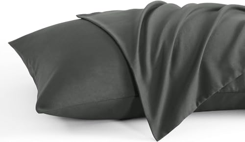The Trendy House Toddler Travel Pillow Cases Set of 2, 600 Thread Count 100% Egyptian Cotton Pillow Covers with Flap Closure - (16x22, Dark Grey, Flap Closure)