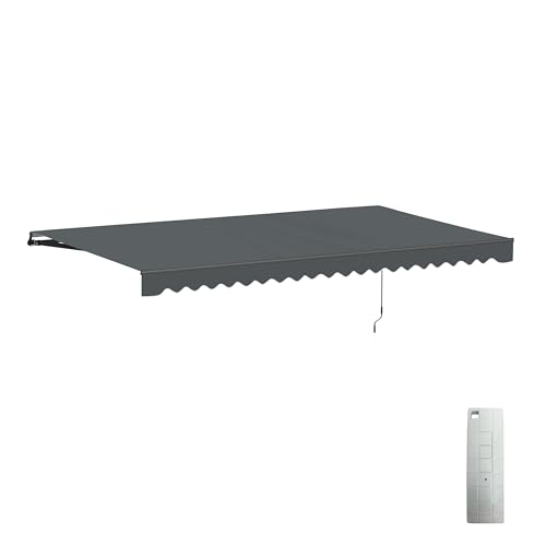 ALEKO Motorized Patio Awning 20x10 feet Electric Black Frame Awning, Remote Control Motorized & Manual Crank, Outdoor Shade Canopy with UV-Resistant Fabric - Caribbean Style Charcoal Gray