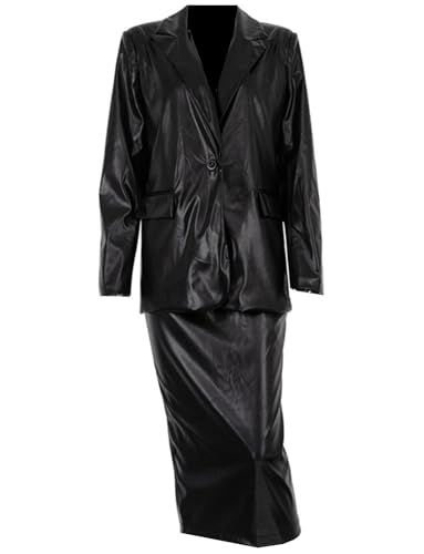 Costume en cuir femme tailleur smoking veste cintrée et jupe haut de gamme