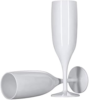12 x White Prosecco Flutes  Made from Strong Reusable Plastic in glossy Bright White Colour 1-Piece Champagne Glass (Pack of 12 Glasses) for use Indoors and Outdoors, Wedding, Parties, Bridal Shower