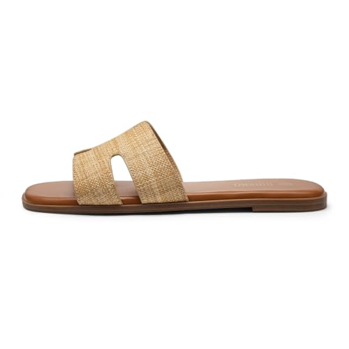 Image of Rihero Flat Sandals Women Dressy Comfortable Slip On Leather Slide Sandals