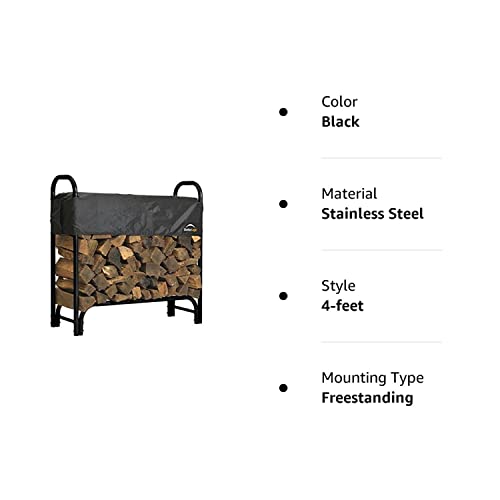 Shelterlogic 4' Adjustable Heavy Duty Outdoor Firewood Rack With Steel Frame Construction And Water-Resistant Cover #TOP3