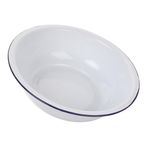 MAGICLULU Vintage Enamel Mixing Bowl 36cm – Large Enamel Wash Basin for Kitchen Soup Fruit Salad and Baking – Heavy-Duty White Enamelware for Home and Camping