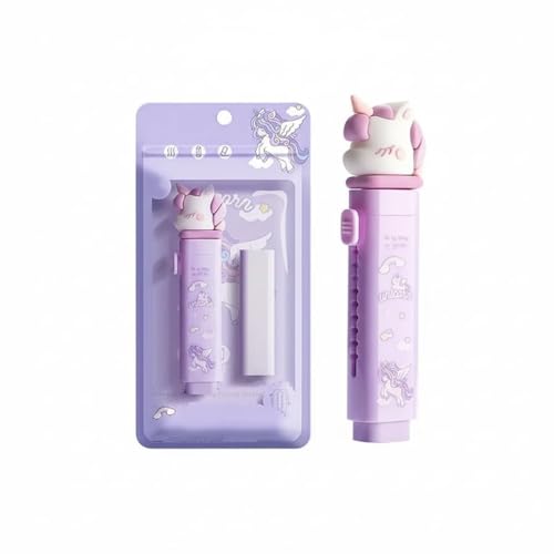 Image of Kawaii Cute Purple Cartoon Pencil Pouch with Unicoorn Eraser Set for Girls | Multi-Compartment Stationery Organizer for School & College | Sweet Cool Girls Trendy Combo Gift Set