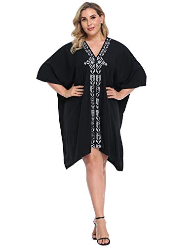 HDE Womens UPF 30+ Short Kaftan Cover Up Oversize Plus Size Swimsuit Shirt Dress4