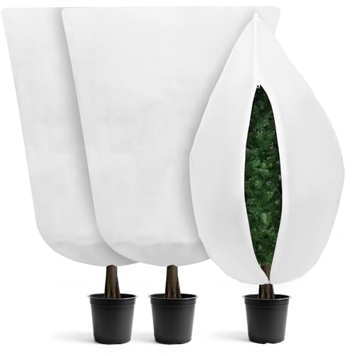Lot de 3 Housses Hivernage Plante avec Cordon de Serrage et Zipper, Voile Hivernage Plante...