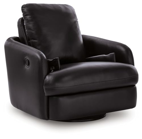 Image of Signature Design by Ashley Leather Swivel Glider Recliner Chair, Black