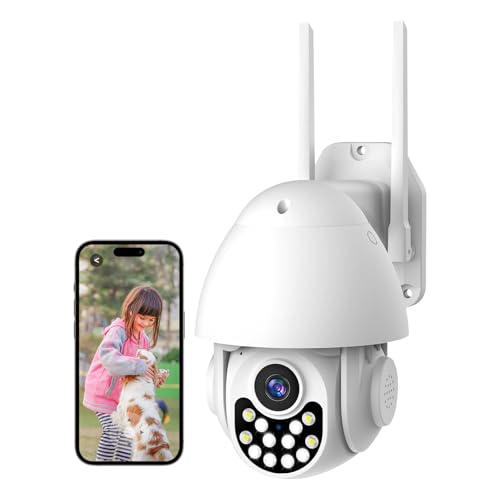LWOHSI Cámara de Seguridad inalámbrica para Exteriores, cámara de vigilancia doméstica 2K, grabación 24/7, Audio bidireccional, Ranura para Tarjeta SD, Compatible con Alexa