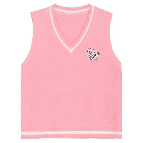 Kawaii Cartoon Sweater Vest Women's V Neck Knit Sweaters Girls School Uniform Anime Sleeveless Pullover Tank Tops