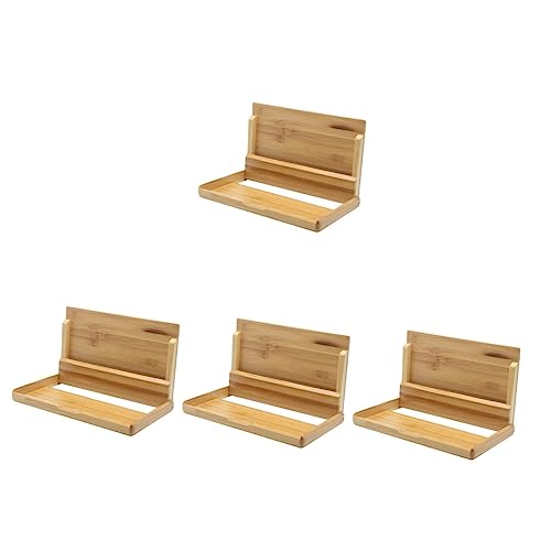 BinZyronic 名刺収納ボックス 4個 クリア ? 木製名刺立て カードホルダー デスク整理 収納ケース