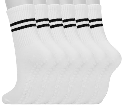 FESIMNUCV Socks Yoga Socks with Grips for Women Non-Slip Grip Socks for Pure Barre, Ballet (US, Numeric, 5, 10, Regular, Regular, 3Pairs -White)