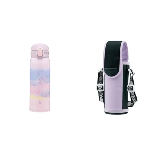 【セット買い】象印マホービン ステンレスマグ 水筒 子ども向け 480ml ワンタッチタイプ シームレスせん お手入れ点数たったの3点 スターリーパープル SM-WH48-VK + ステンレスボトルカバー 子供用 Mサイズ 480ml用 ラベンダー MC-