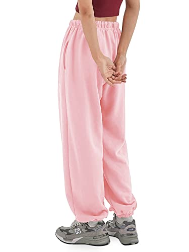 Mens Fleece Sweatpants Lightweight Elastic Jogger Loss Fit Drawstring Pants (1Ih02_Pink,X-Large) #TOP4