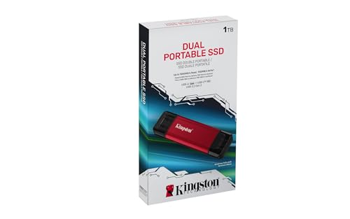 SSD portátil Kingston 1TB con doble conector USB-A y USB-C para transferencia rápida de datos 5