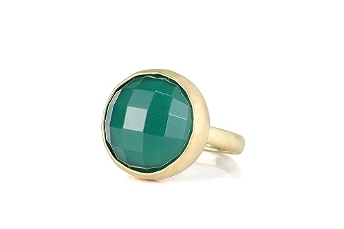 Bague onyx vert or brossé 14k bague chaton ronde unique