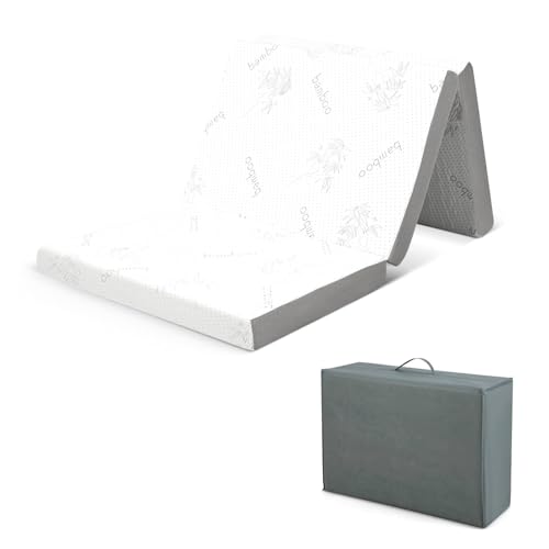 RELAX4LIFE 10cm Folding Mattress, Gel Memory Foam Tri-fold Mattress with Bamboo Charcoal Fibre Cover & Mesh Border Fabric, Medium Firm Floor Mattress Topper for Travel (Single, 190 x 90 x 10cm)