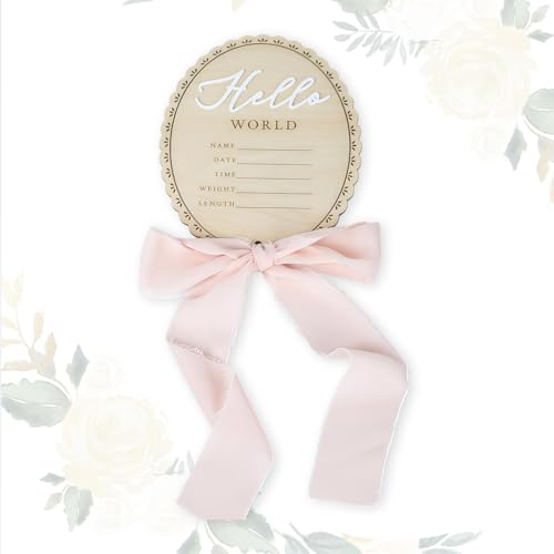 CHarmeFleur Anuncio Bebé Cartel 17 Cm Madera Hola Mundo Bienvenida Recién Nacido Cartel Nombre Nacimiento para Fotos Props Ducha Hospital Habitación Infantil Lazo