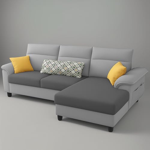 Image of Casaliving Seams RHS 4 Seater L Shape Sofa for Living Room (Grey Dark Grey Fabric) Premium Fabric Sofa