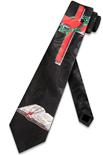 zerosevenee Cross Ties Mens Bible Necktie Religious Tie for Men Christian Neckties, Black, One size