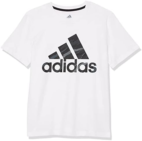 adidas Boys' Big Short Sleeve Cotton Camo BoS Logo T-Shirt, White, Large (14/16)