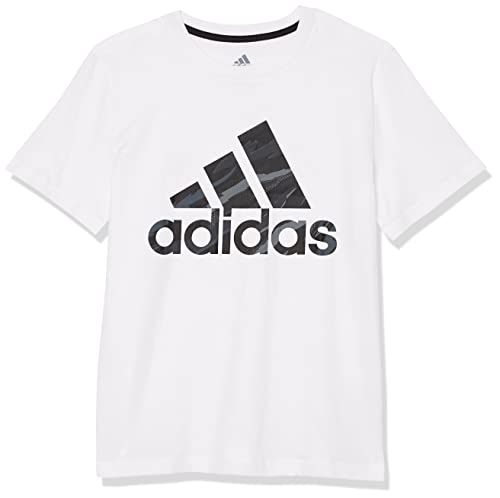 Adidas Boys' Big Short Sleeve Cotton Camo Bos Logo T-Shirt, White, Large (14/16) #TOP12