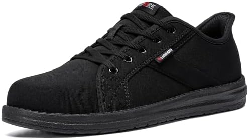 LARNMERN Arbeitsschuhe Sicherheitsschuhe Herren Stahlkappenschuhe | Schwarz Leichte Sneaker S1 Sommer Slip On Sportlich Stahlkappe Dämpfung Hände frei Industrielle