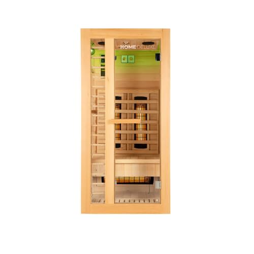 Home Deluxe - Cabina de infrarrojos REDSUN S Deluxe - 90 x 90 x 190 cm - para 1 persona, 4 calefactores de espectro completo, madera: hemlock I Sauna de infrarrojos, sauna, cabina de calor,
