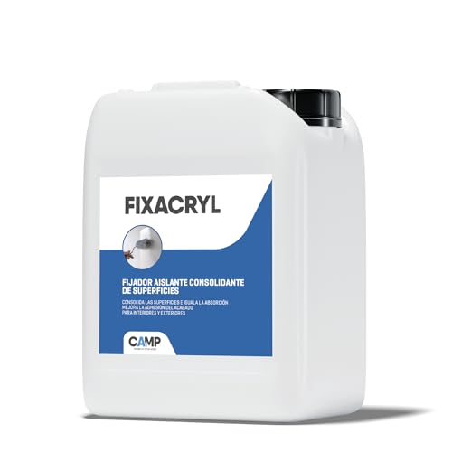 CAMP Fixacryl - Primer Fissativo per Muri Interni ed Esterni Isolante 100% Acrilico, Ideale per Intonaci Cemento Calcestruzzo, Migliora Ancoraggio, Resa e Resistenza dei Trattamenti, Made in Italy, 5l