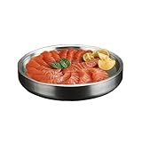 Stainless Steel Chilled Serving Tray with Ice Chamber - Silver Platter for Shrimp Cocktails and Party Fruit Buffets - Appetizer Tray Food-Grade Dip Bowl for Hot/Cold Preservation (11in)