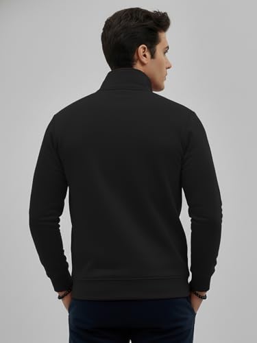 Image of LEOTUDE Men High Neck Zipper Full Sleeve Cotton Knitted Winter Sweater for Man (Color Black)