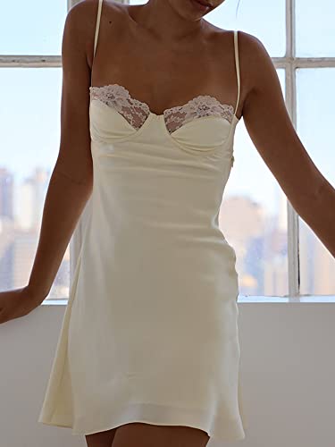 Image of Women's V Neck Adjustable Spaghetti Straps Sleeveless Sexy Backless Dress Y2k Lace Dresses Party Clubwear