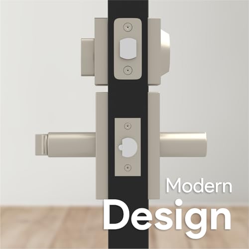 Image of Mega Handles, Glamor Entry Combo, Entry Door Handle and Single Cylinder Deadbolt Lock and Key Combo Pack, Heavy Duty Locking Door Levers for Left or Right-Handed Doors - Satin Nickel