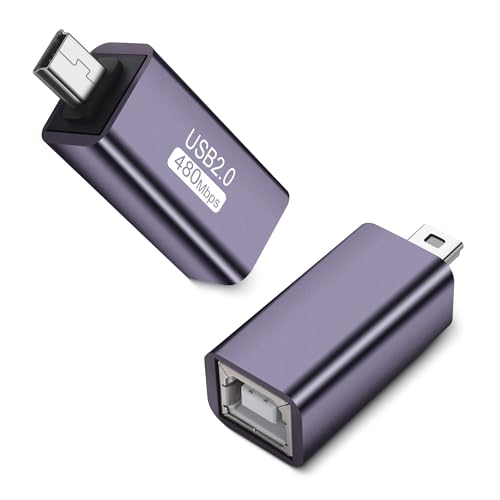 GELRHONR Adattatore Mini USB a USB B, convertitore di presa MIDI, compatibile con stampanti, pianoforti digitali, sintetizzatori, dispositivi MIDI/computer portatili, 2 confezioni