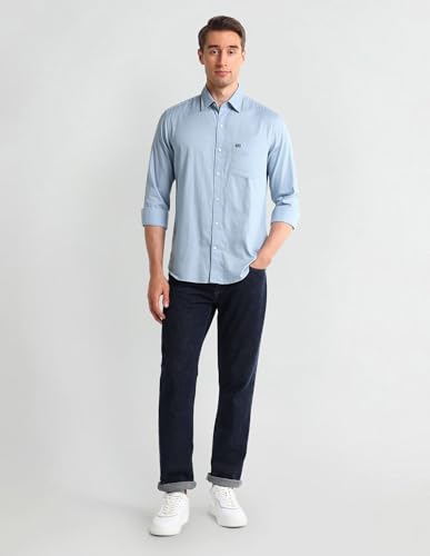 Image of Arrow Sport Men Slim fit Cotton Solid Long Sleeves Semi-Cutaway Collar Shirt