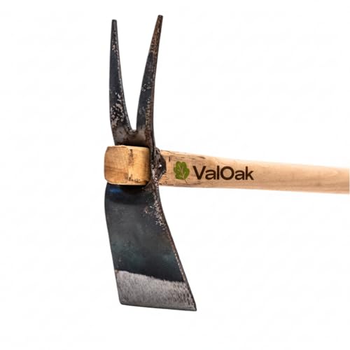 Valoak Zappa Sarchiolla Bidente da Giardinaggio | Manico in Legno di Faggio da 110 cm | Lama in Acciaio da 11x5x10 e 12x6 cm | Made in Italy