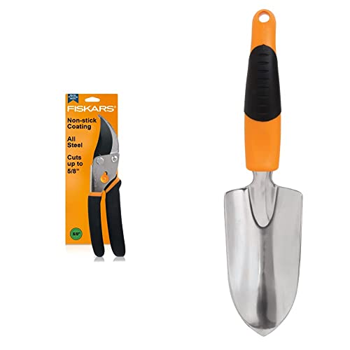 Fiskars Gardening Tools: Bypass Pruning Shears, Sharp Precision-ground Steel Blade, 5.5â Plant Clippers (91095935J) & 384220-1001 Ergo Garden Hand Trowel