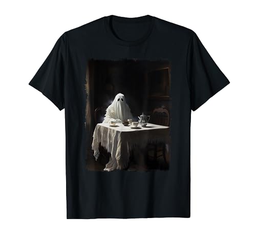 White Ghost Drinking Tea – Costume da Halloween gotico Maglietta