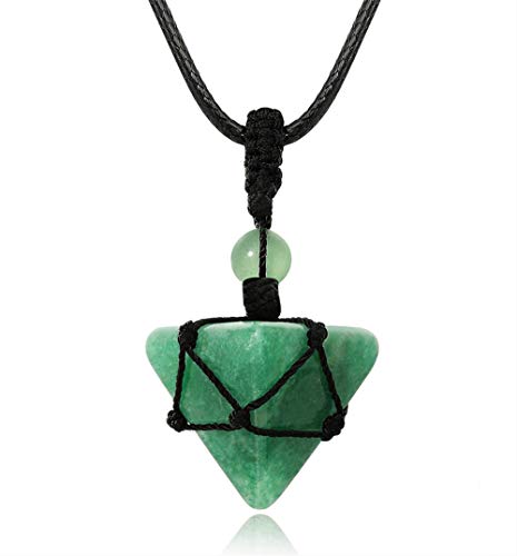 XIANNVXI Green Aventurine Healing Crystal Stone Necklace Pyramid Gemstone Pendant Necklaces Adjustable Rope Natural Reiki Quartz Jewelry for Men Boy Women