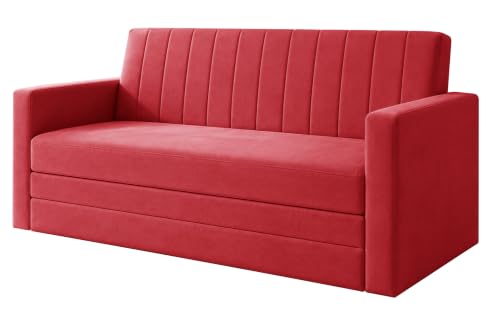 Image of Los Angeles Modern Velvet 3-Seater Sofa Cum Bed with Armrest, Multipurpose Convertible Sleeper Couch Sofa for Living Room, Bedroom & Office- Red Color