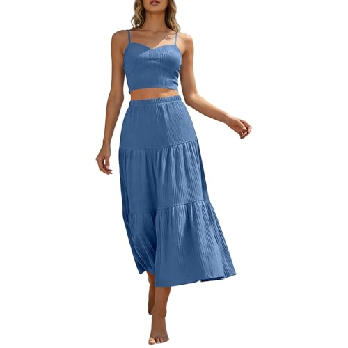 Tenue d'été 2 pièces légère et ensemble jupe maxi A-Line unie