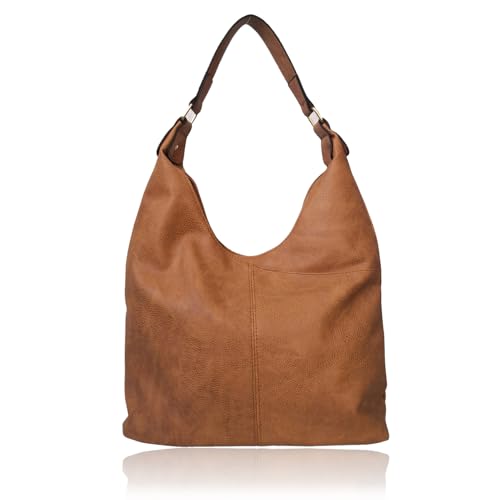 Slouch Style Womens Shopper Tote Shoulder Bag (Tan)
