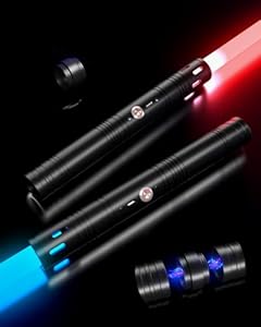 LED Lichtschwert 2er Set Schwarz – 20 Farben & 4 Soundeffekte, Metallgriff mit Vibration, USB-C Aufladung, Duellierbares Laserschwert für Kinder & Erwachsene