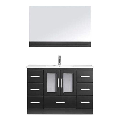 Virtu Usa Ms-6748-C-Es-001 Zola 48" Single Bathroom Vanity White Ceramic Top And Square Sink With Brushed Nickel Faucet And Mirror, 48 Inches, Dark Espresso #TOP7
