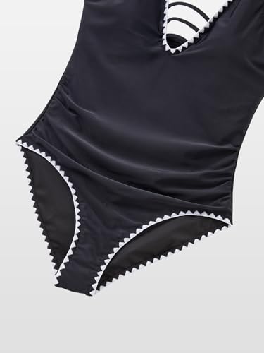 Image of IFFEI Mommy and Me Swimsuits V Neck Tummy Control One Piece Bathing Suit Family Matching Swimwear Beachwear